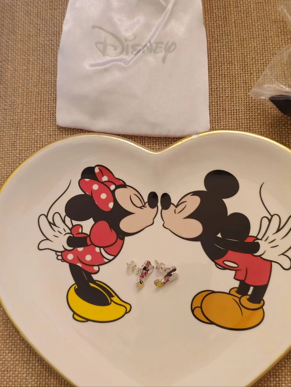 NWT Disney Mickey and Minnie Mouse Earrings and Heart Trinket Tray Gift Set